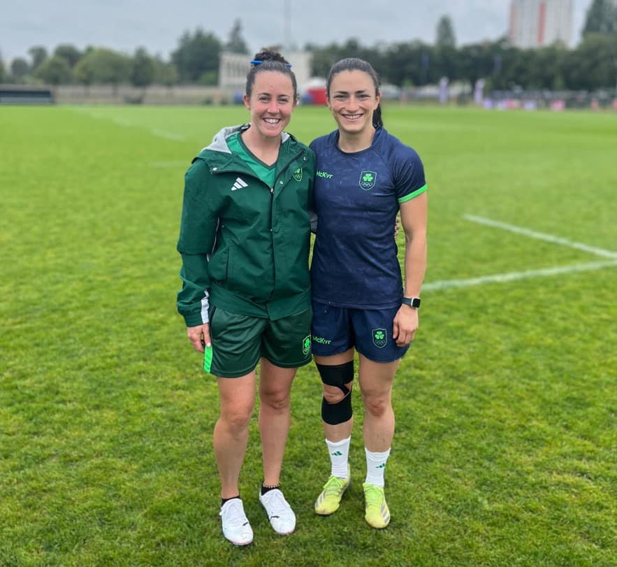 Lucy Rock and Orlaith Curran on a training pitch.